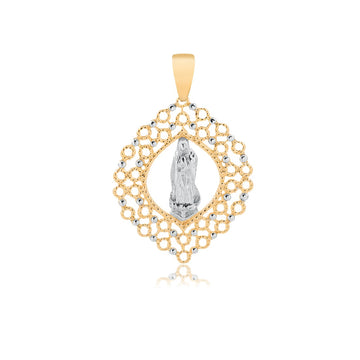 18K Gold Layered Oro Laminado Two-Tone Cut Out Design Our Lady of Guadalupe Pendant 31.0131